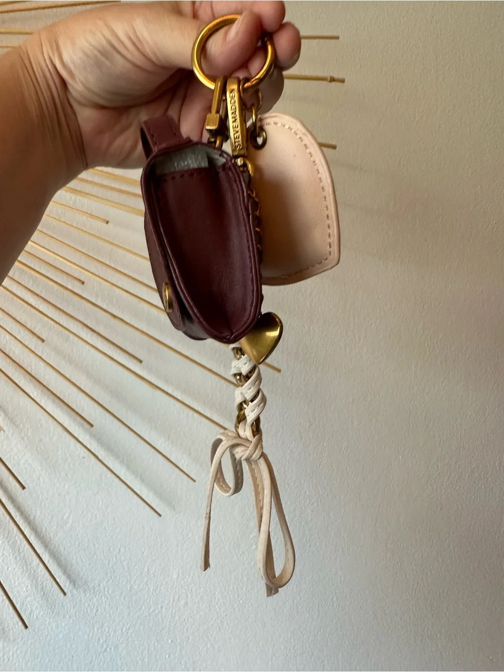 Steve Madden Plum & Cream Faux Leather 3-Piece Bag Charm Keychain Set NWOT